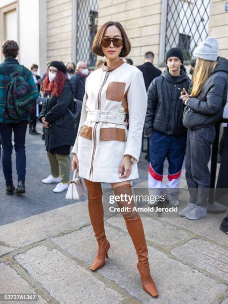 Chriselle Lim is seen during the Milan Fashion Week Fall/Winter 2022/2023 on February 25, 2022 in Milan, Italy.