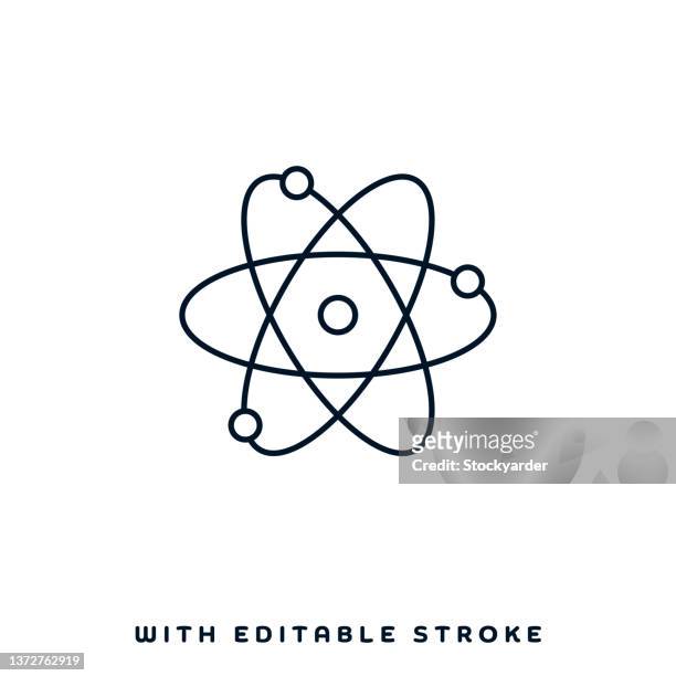 illustrazioni stock, clip art, cartoni animati e icone di tendenza di chemical action line icon design - atomo