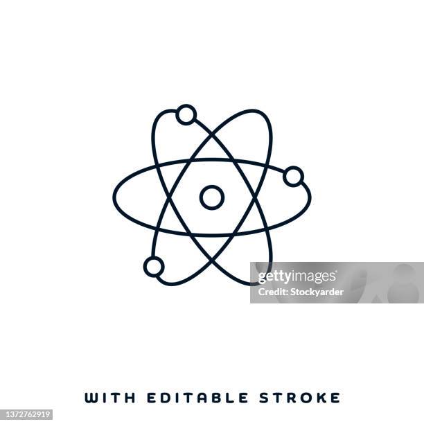 ilustrações, clipart, desenhos animados e ícones de design de ícone da linha de ação química - átomo
