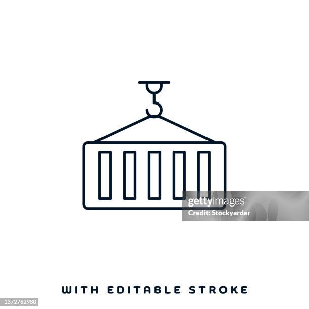 container crane line icon design - unloading cargo stock illustrations