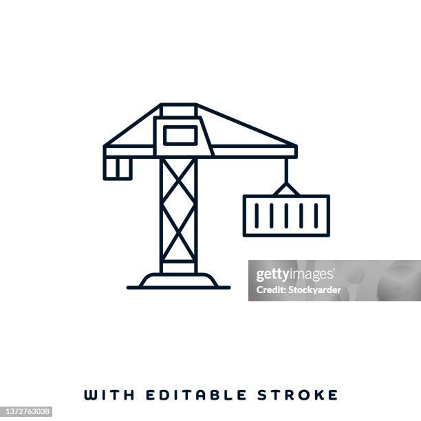 dock crane line icon design - lifting heavy objects stock illustrations