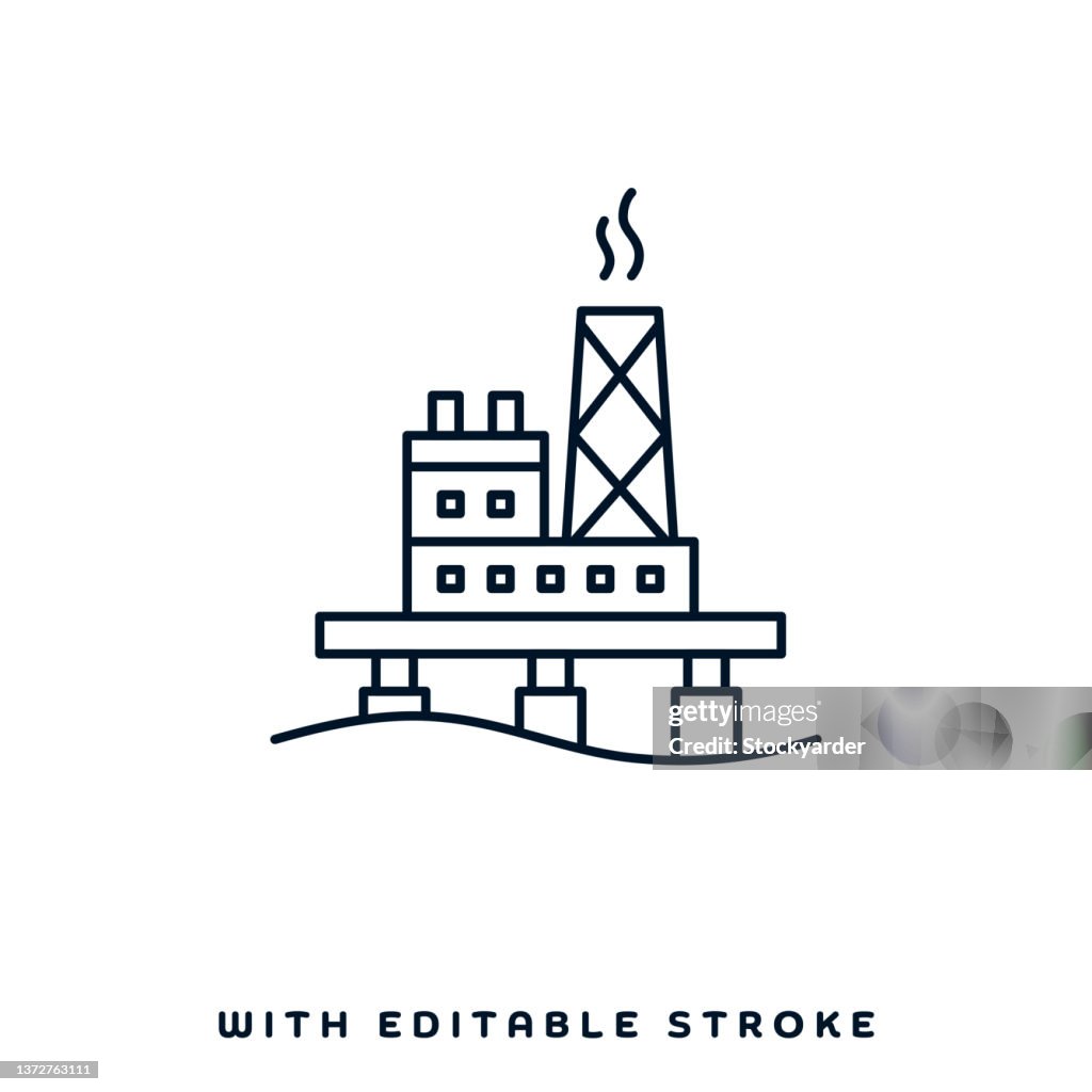 Ocean Oil Rig Line Icon Design