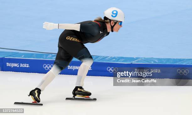 Claudia Pechstein of Germany during the Women's Mass Start Speed Skating on day fifteen of the Beijing 2022 Winter Olympic Games at National Speed...
