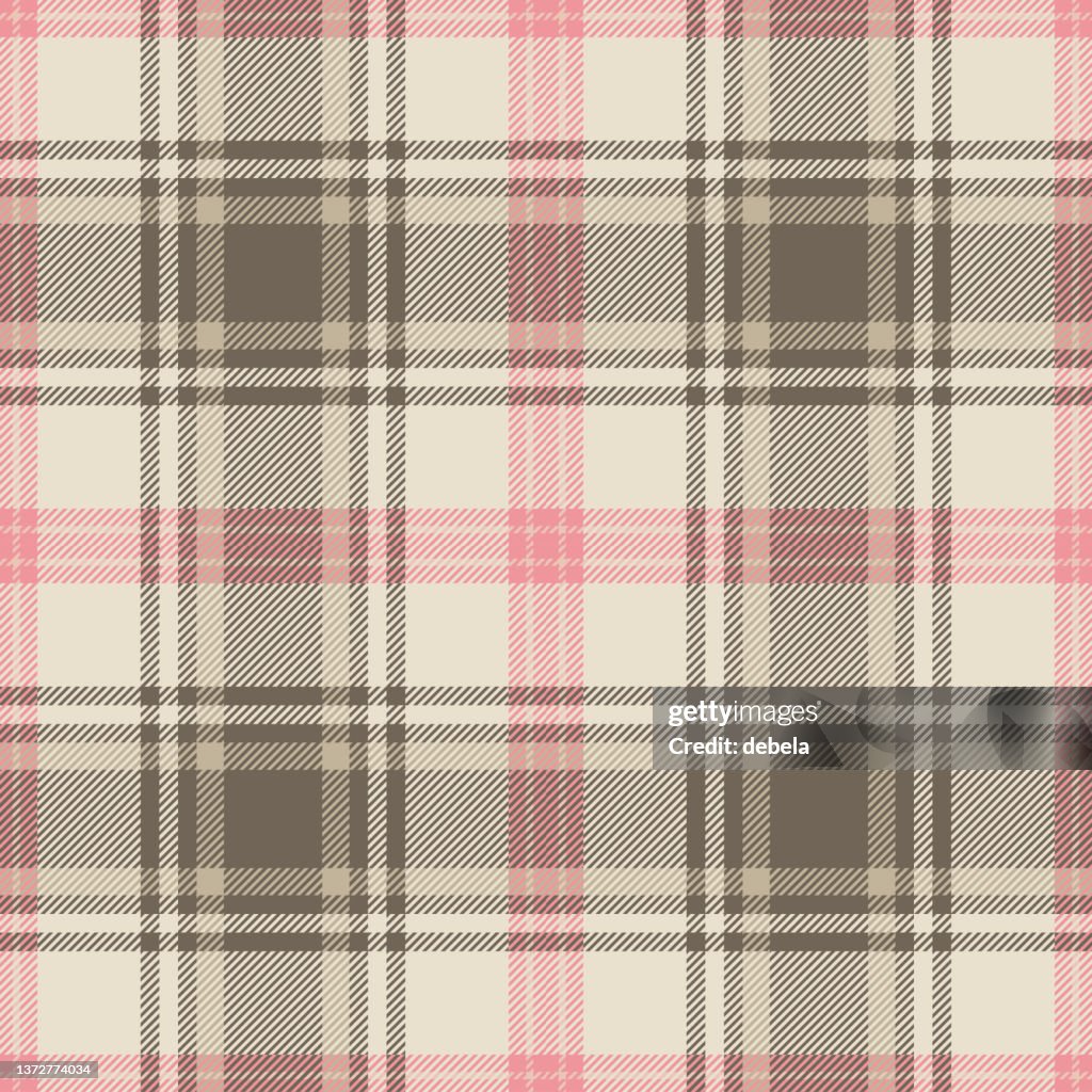 Beige Pink Khaki Scottish Tartan Plaid Pattern Fabric Swatch