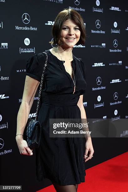 Julia Tewaag arrives at the Alexandra Kiesel Autumn/Winter 2012 fashion show during Mercedes-Benz Fashion Week Berlin at Brandenburg Gate on January...