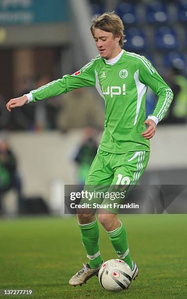 Rasmus Jonsson of Wolfsburg in action during a friendly match between 1. FC Magdeburg and VfL Wolfsburg at the MDCC Arena on January 18, 2012 in...