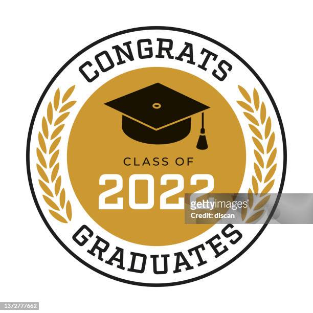 ilustrações, clipart, desenhos animados e ícones de turma de 2022, selo parabéns graduados. - graduation cap