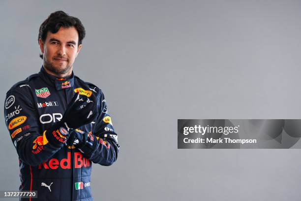 Sergio Perez of Mexico and Oracle Red Bull Racing poses for a photo during Day One of F1 Testing at Circuit de Barcelona-Catalunya on February 23,...