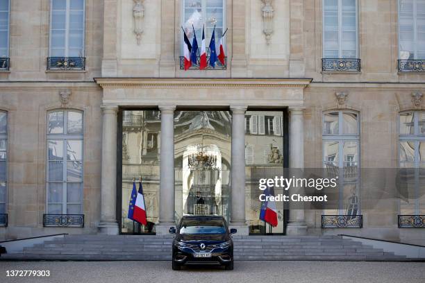 The facade of the Elysee Palace is seen during the meeting between Former French President Nicolas Sarkozy and French President Emmanuel Macron to...
