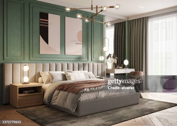 computer graphic of a vintage apartment with art - hoofdeinde stockfoto's en -beelden