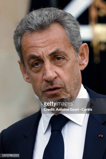 Nicolas Sarkozy former French president at the Elysee Palace for a meeting with French president Emmanuel Macron about the war in Ukraine, on...