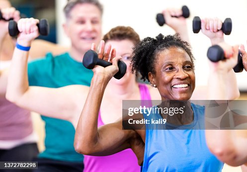 Senior African-American woman in exercise class Senior African-American woman in exercise class