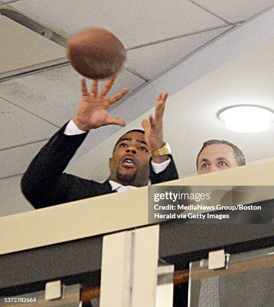 Patriots Super Bowl hero Malcolm Butler 'intercepted' a pass thrown by Eastern Bank spokesman Doug Flutie at the bank's 11th Annual "Community...