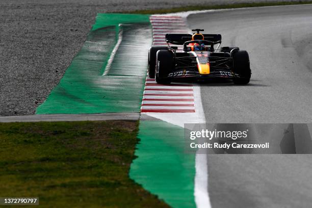 Sergio Perez of Mexico driving the Oracle Red Bull Racing RB18 during Day Three of F1 Testing at Circuit de Barcelona-Catalunya on February 25, 2022...