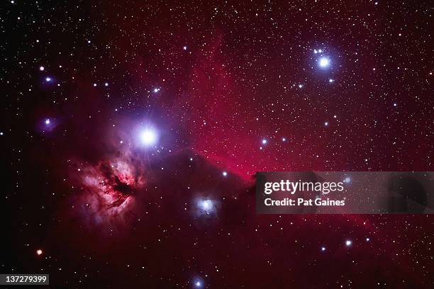 flame and horsehead nebula - nebulosa cabeza de caballo fotografías e imágenes de stock