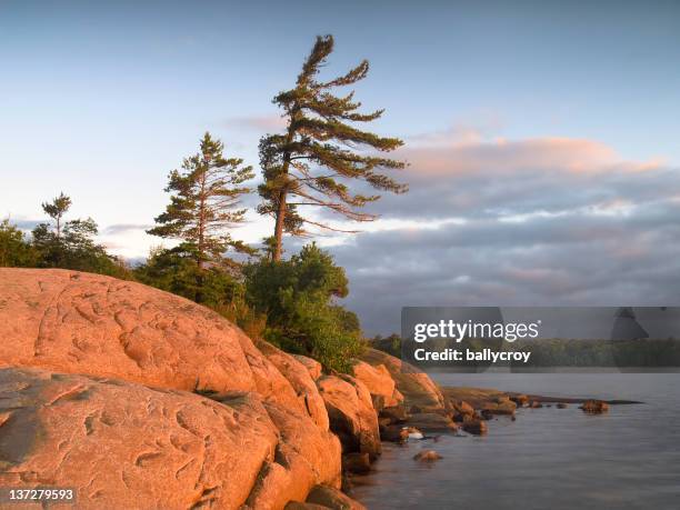 sunrise on georgian bay on windy day - ontario - canada stockfoto's en -beelden