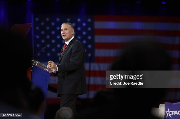 Former U.S. Secretary of State Mike Pompeo speaks during the Conservative Political Action Conference at The Rosen Shingle Creek on February 25, 2022...