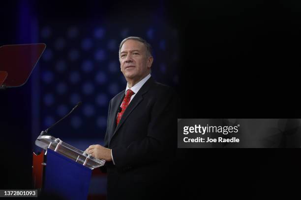 Former U.S. Secretary of State Mike Pompeo speaks during the Conservative Political Action Conference at The Rosen Shingle Creek on February 25, 2022...