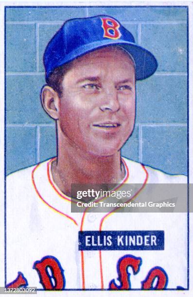 Bubble gum card featuring baseball player Ellis Kinder, of the Boston Red Sox, 1951.