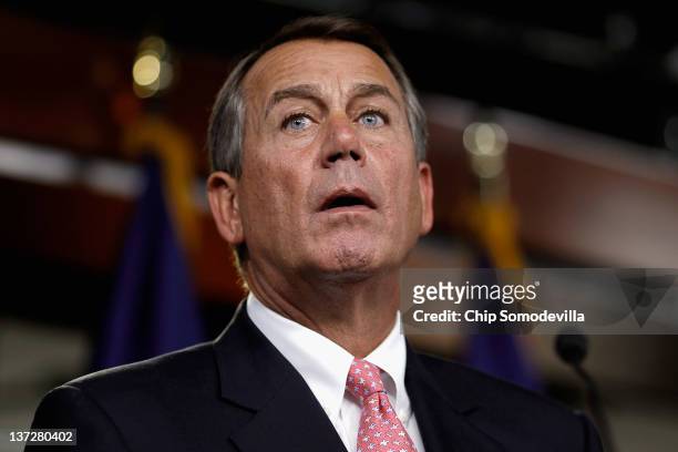 Speaker of the House John Boehner holds a press briefing at the U.S. Capitol January 18, 2012 in Washington, DC. Boehner and House Republican leaders...