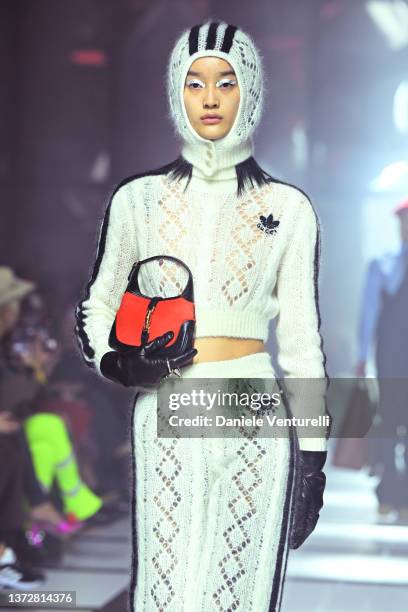 Model walks the runway at the Gucci show during Milan Fashion Week Fall/Winter 2022/23 on February 25, 2022 in Milan, Italy.