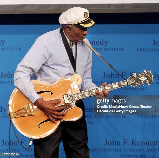 Chuck Berry surprises the audience with "Johnny B. Goode" during the PEN New England Awards for Song Lyric Excellence at the J.F.K. Library, Sunday,...