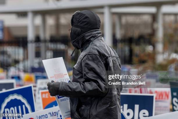 Poll worker waits for voters to arrive at the Metropolitan-Multi Service Center on February 25, 2022 in Houston, Texas. People across the Houston...