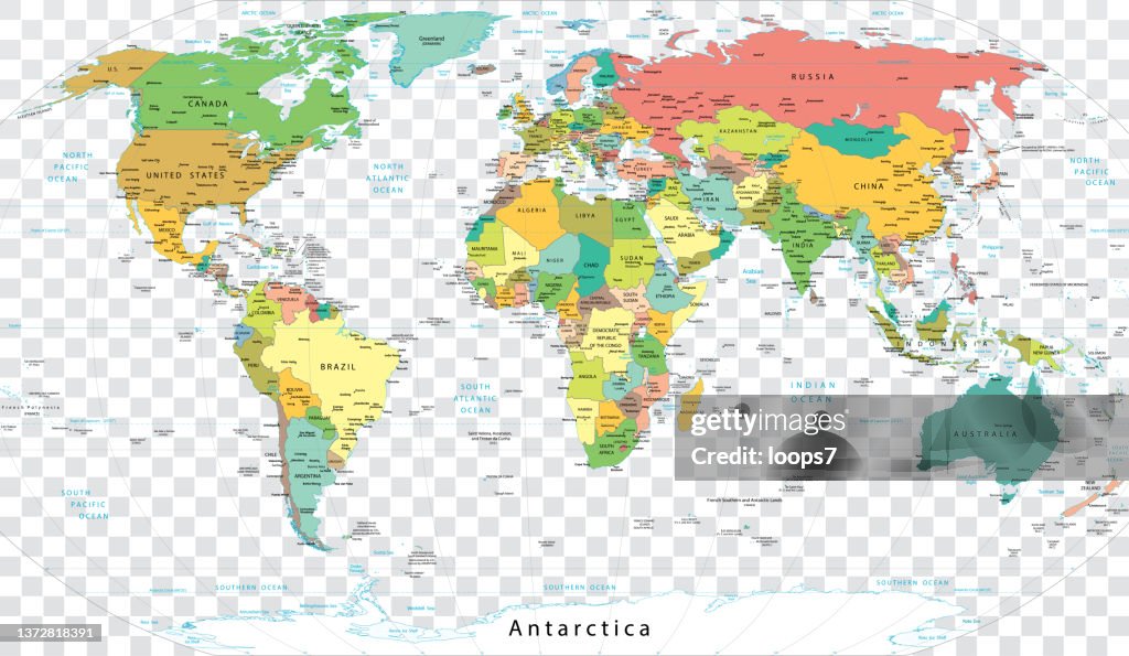 Detailed World Political Map - Every Country has Own Color