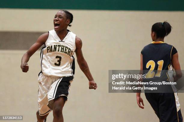 Boston, MA Ñ Fenway's Kayla Cox celebrates hitting a bucket against New Mission at the Boston city league playoffs on Wednesday, February 22, 2012....