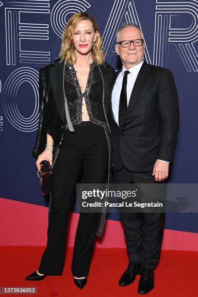 Cate Blanchett and Thierry Fremaux arrive at the 47th Cesar Film Awards Ceremony At L'Olympia on February 25, 2022 in Paris, France.