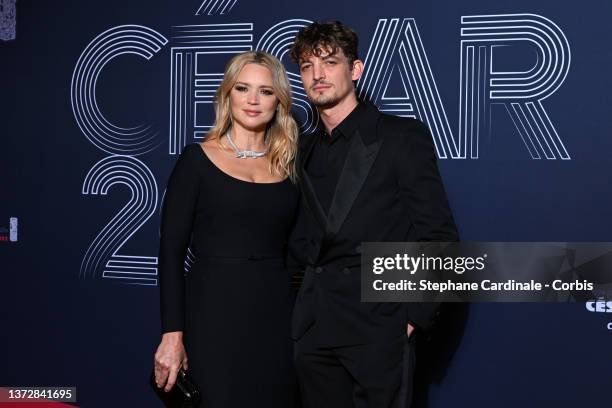 Virginie Efira and Niels Schneider arrive at the 47th Cesar Film Awards Ceremony At L'Olympia on February 25, 2022 in Paris, France.