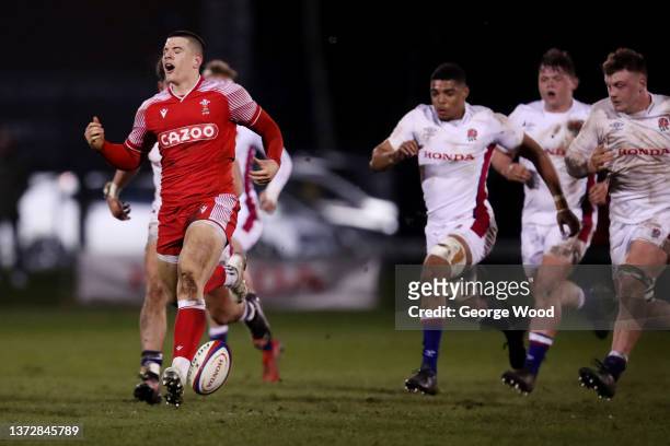 Joe Hawkins of Wales reacts after dropping the bal during the Under-20 Six Nations match between England U20 and Wales U20 at Castle Park on February...