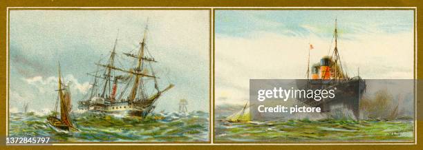 ilustrações de stock, clip art, desenhos animados e ícones de mode of transport during victorian era (xxxl with lots of details ) - navio de passageiros