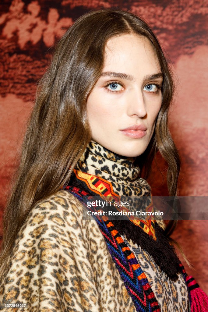 Model Claire Catherine DeLozier poses backstage of the Etro fashion ...