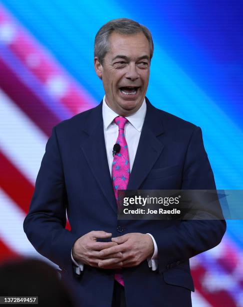 Nigel Farage speaks during the Conservative Political Action Conference at The Rosen Shingle Creek on February 25, 2022 in Orlando, Florida. CPAC,...