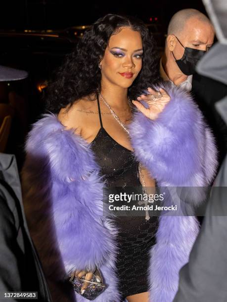 Rihanna is seen during the Milan Fashion Week Fall/Winter 2022/2023 on February 25, 2022 in Milan, Italy.