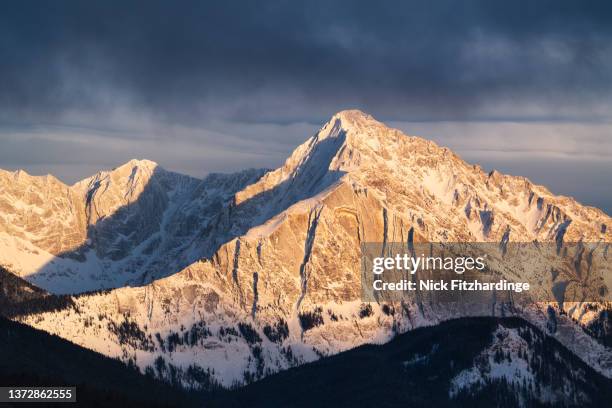 sunset light on mt ishbel and the sawback range, banff national park, alberta, canada - ishbel stock pictures, royalty-free photos & images