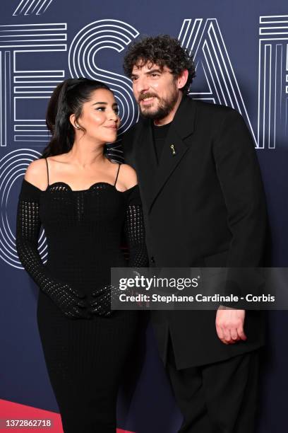 Leïla Bekhti and Damien Bonnard arrive at the 47th Cesar Film Awards Ceremony At L'Olympia on February 25, 2022 in Paris, France.