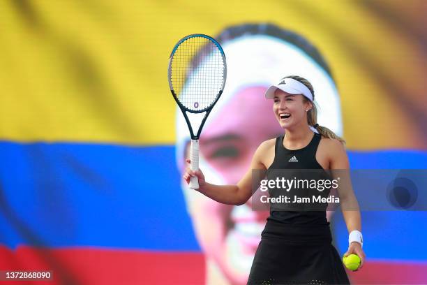 Anna Kalinskaya of Russia celebrates a point during a match between Anna Kalinskaya of Russia and Camila Osorio of Colombia as part of day 5 of the...