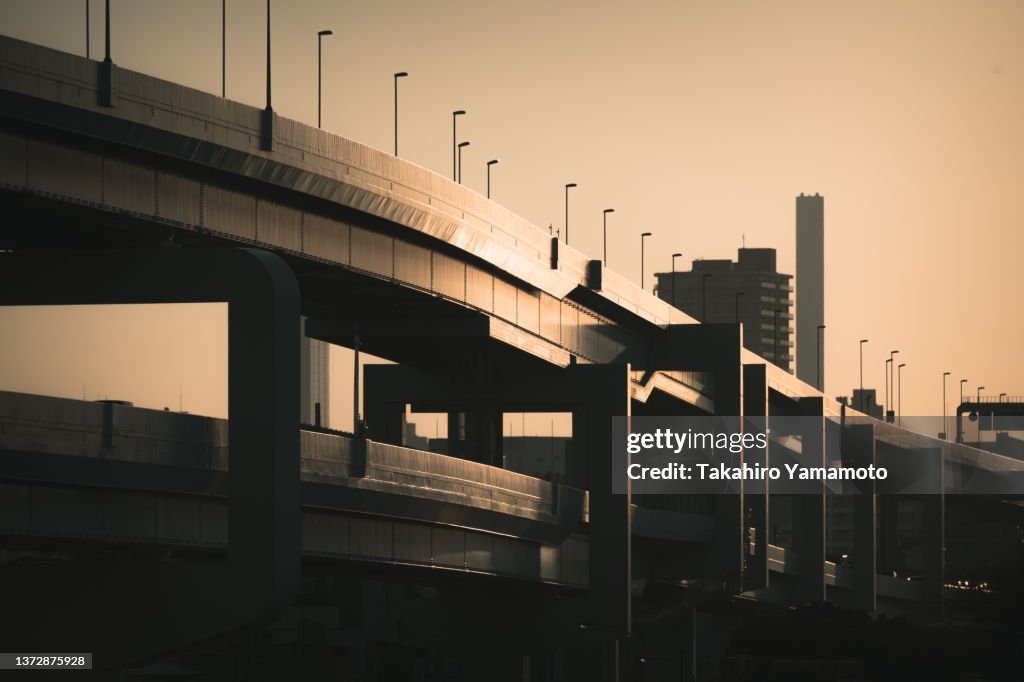 An Expressway in the Sunset light in Tokyo