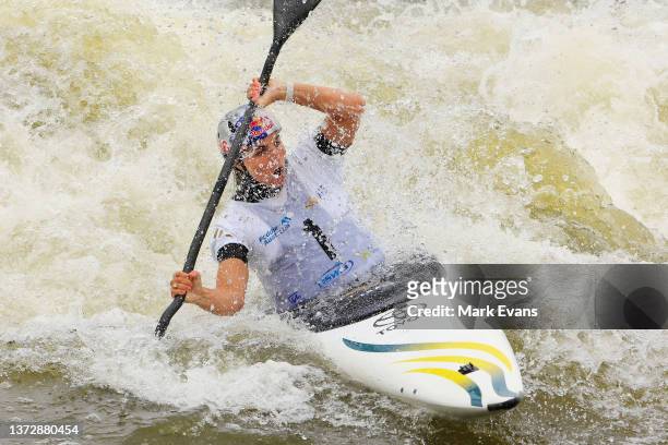 Jessica Fox of Australia competes in the Womens Kayak Single Final during the 2022 Canoe Slalom Australian Open at Penrith Whitewater Stadium on...