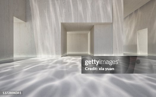 Empty hall in a modern building with underwater ripple pattern Empty hall in a modern building with underwater ripple pattern