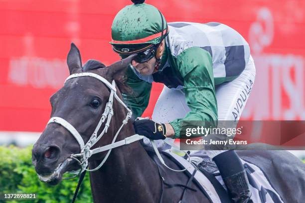 Brenton Avdulla on Hinged wins race 8 the Drinkwise Surround Stakes during Sydney Racing at Royal Randwick Racecourse on February 26, 2022 in Sydney,...