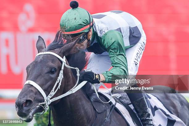 Brenton Avdulla on Hinged wins race 8 the Drinkwise Surround Stakes during Sydney Racing at Royal Randwick Racecourse on February 26, 2022 in Sydney,...