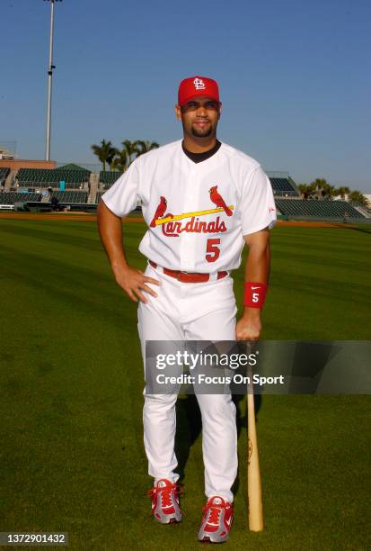 Albert Pujols of the St. Louis Cardinals poses for this photo during Major League Baseball spring training on February 28, 2006 at Roger Dean Stadium...