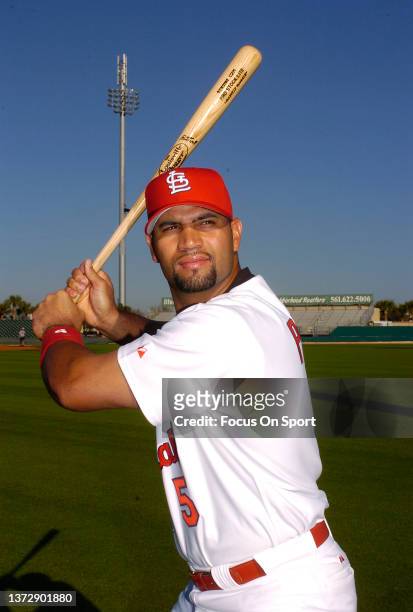 Albert Pujols of the St. Louis Cardinals poses for this photo during Major League Baseball spring training on February 28, 2006 at Roger Dean Stadium...