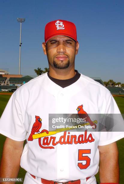 Albert Pujols of the St. Louis Cardinals poses for this photo during Major League Baseball spring training on February 28, 2006 at Roger Dean Stadium...