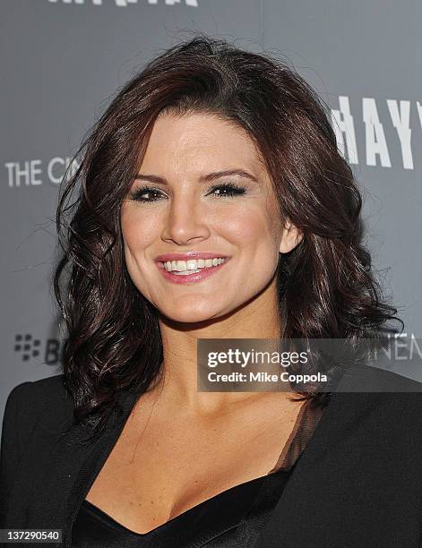 Actress Gina Carano attends the Cinema Society & Blackberry Bold screening of "Haywire" at Landmark Sunshine Cinema on January 18, 2012 in New York...