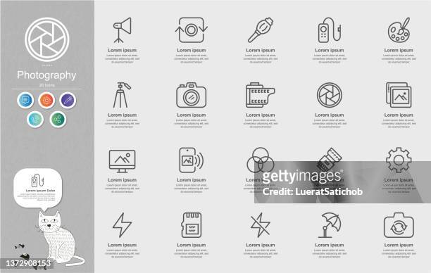 ilustraciones, imágenes clip art, dibujos animados e iconos de stock de infografía de contenido de iconos de línea de fotografía - mensaje de móvil