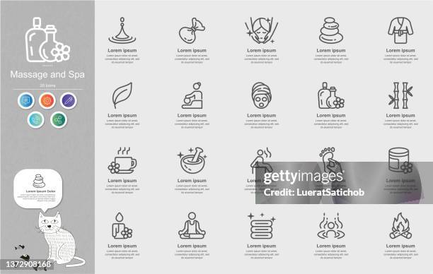 massage and spa line icons content infographic - pool cleaning stock illustrations